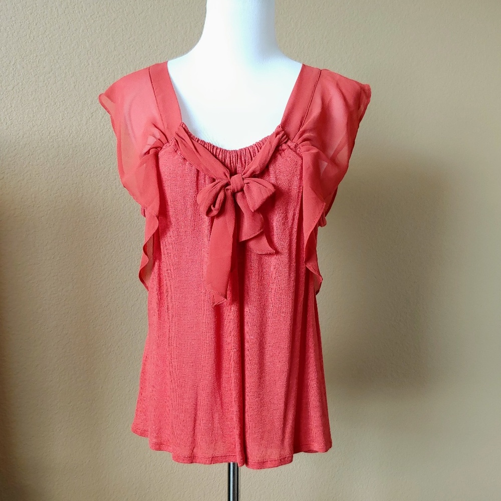 Deletta Flutter-Sleeve Tie-Front Top
